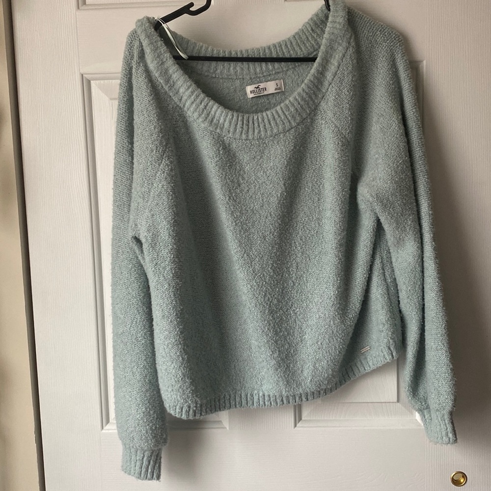 Light teal off the shoulder sweater